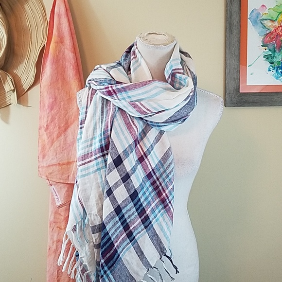 **NWT! Treasure & Bond Plaid Linen Scarf - Picture 2 of 4